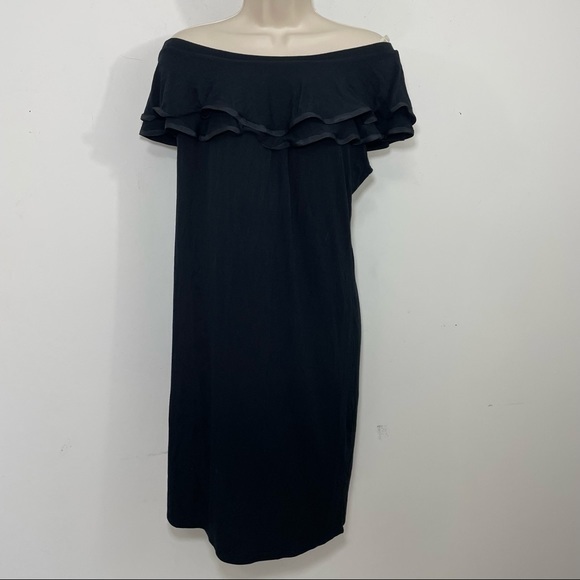 NWT Rachel Pally off shoulder ruffle stretch mini dress black size medium LBD - Picture 1 of 11